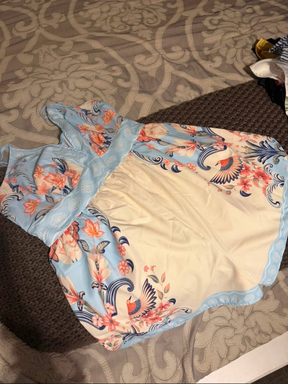 Cupshe Blue & Cream Floral Bird Print Sleeveless Tunic